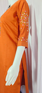 Moonpalav Rust Orange Viscose Silk Festive Suit with Digital Print Dupatta