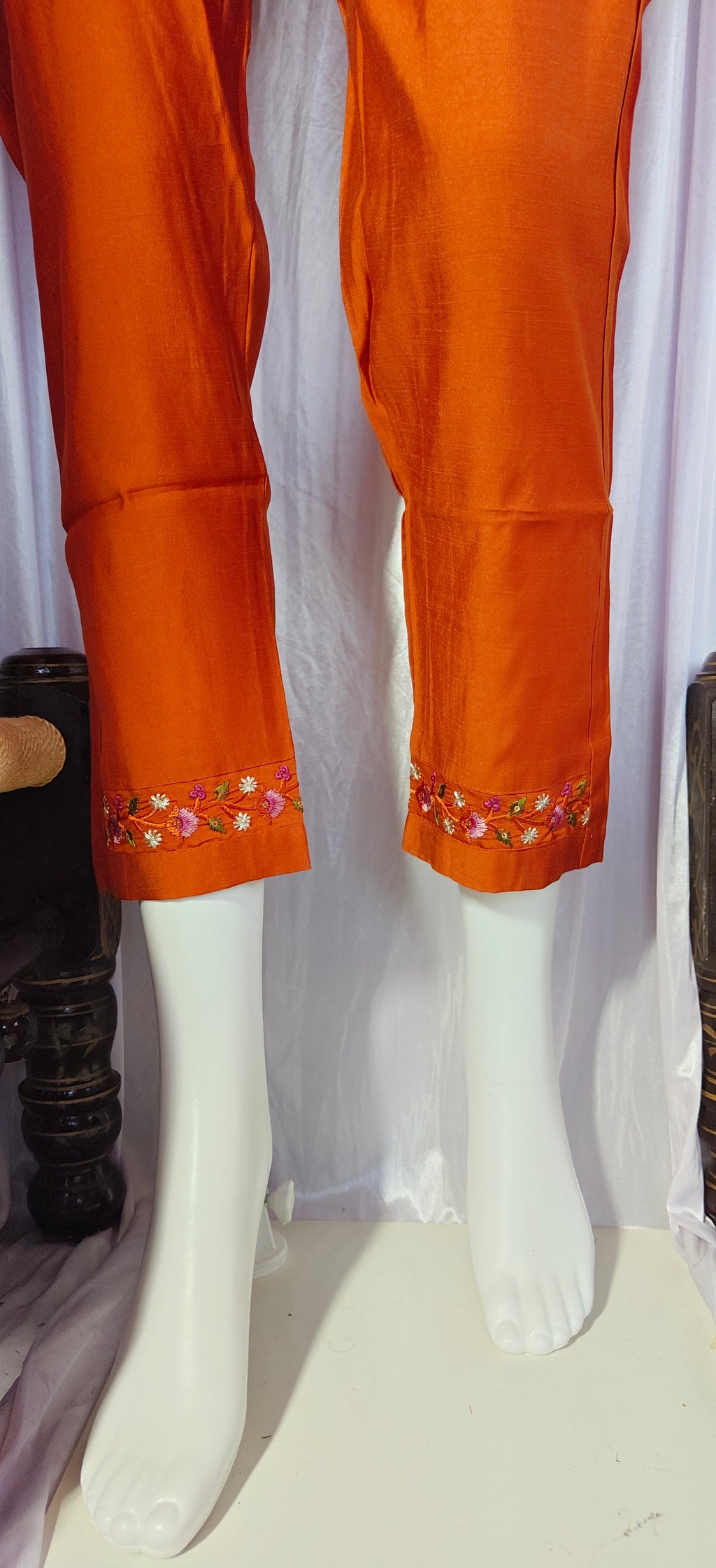 Moonpalav Rust Orange Viscose Silk Festive Suit with Digital Print Dupatta