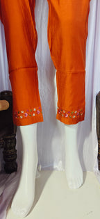 Moonpalav Rust Orange Viscose Silk Festive Suit with Digital Print Dupatta