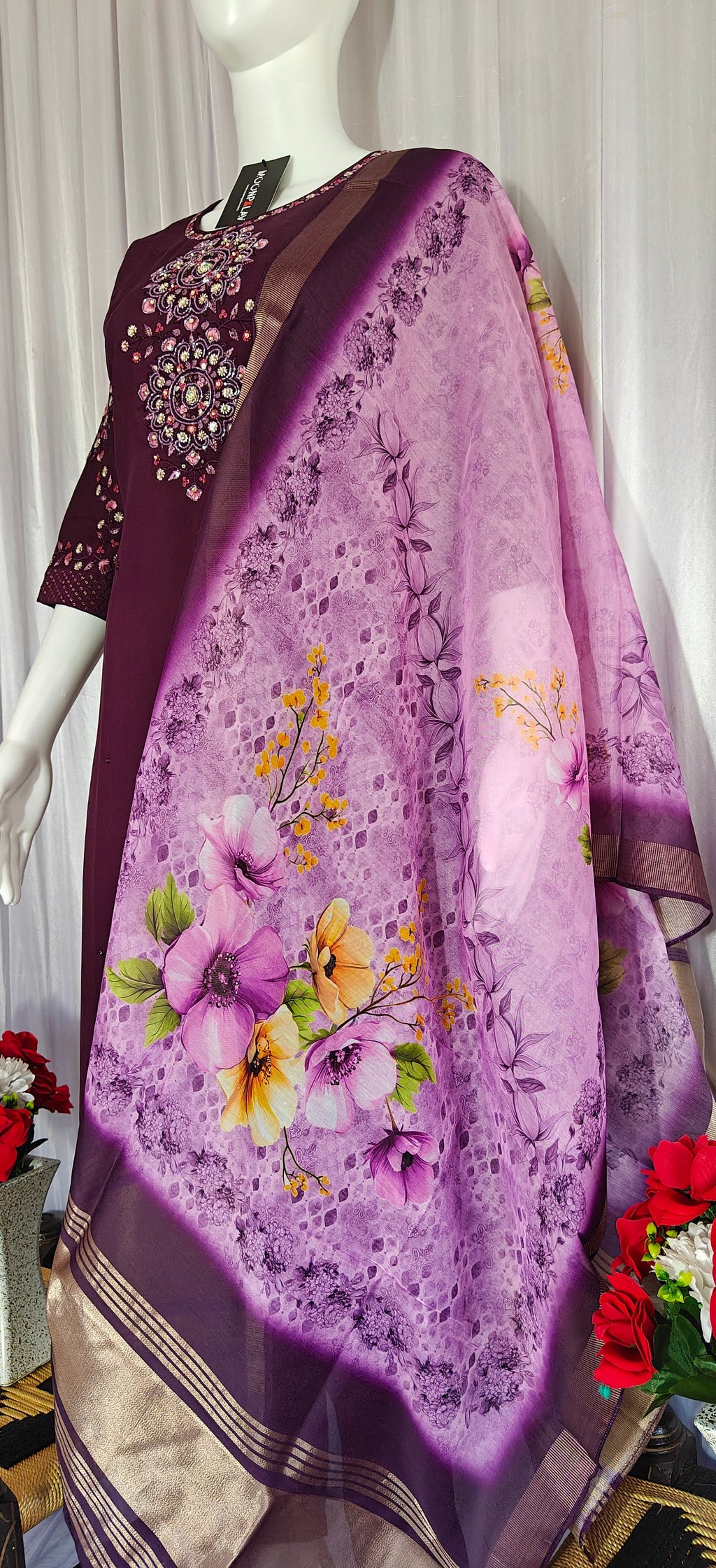Moonpalav Wine Purple Viscose Silk Designer Suit with Digital Print Dupatta