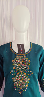 Moonpalav Bottle Green Viscose Silk Suit with Digital Print Chanderi Dupatta