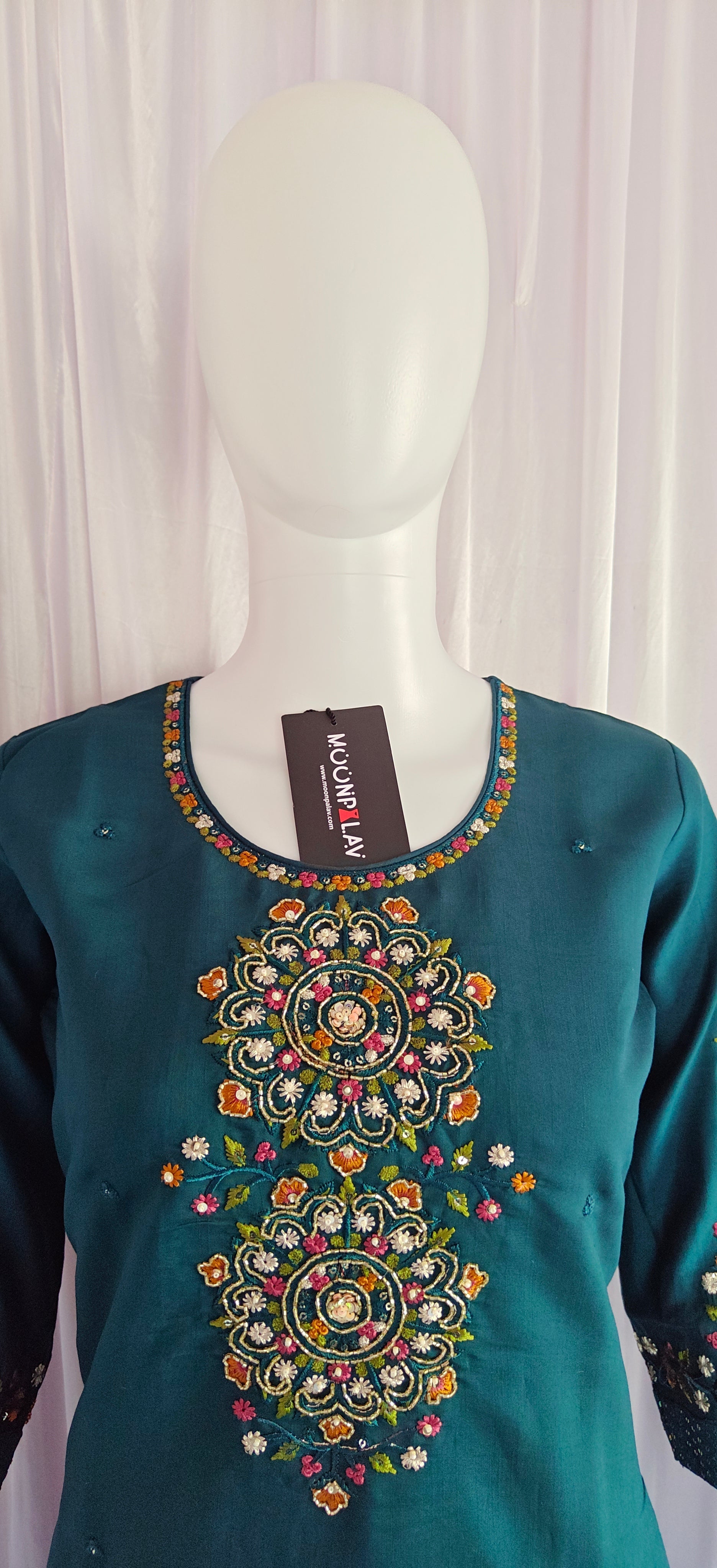 Moonpalav Bottle Green Viscose Silk Suit with Digital Print Chanderi Dupatta