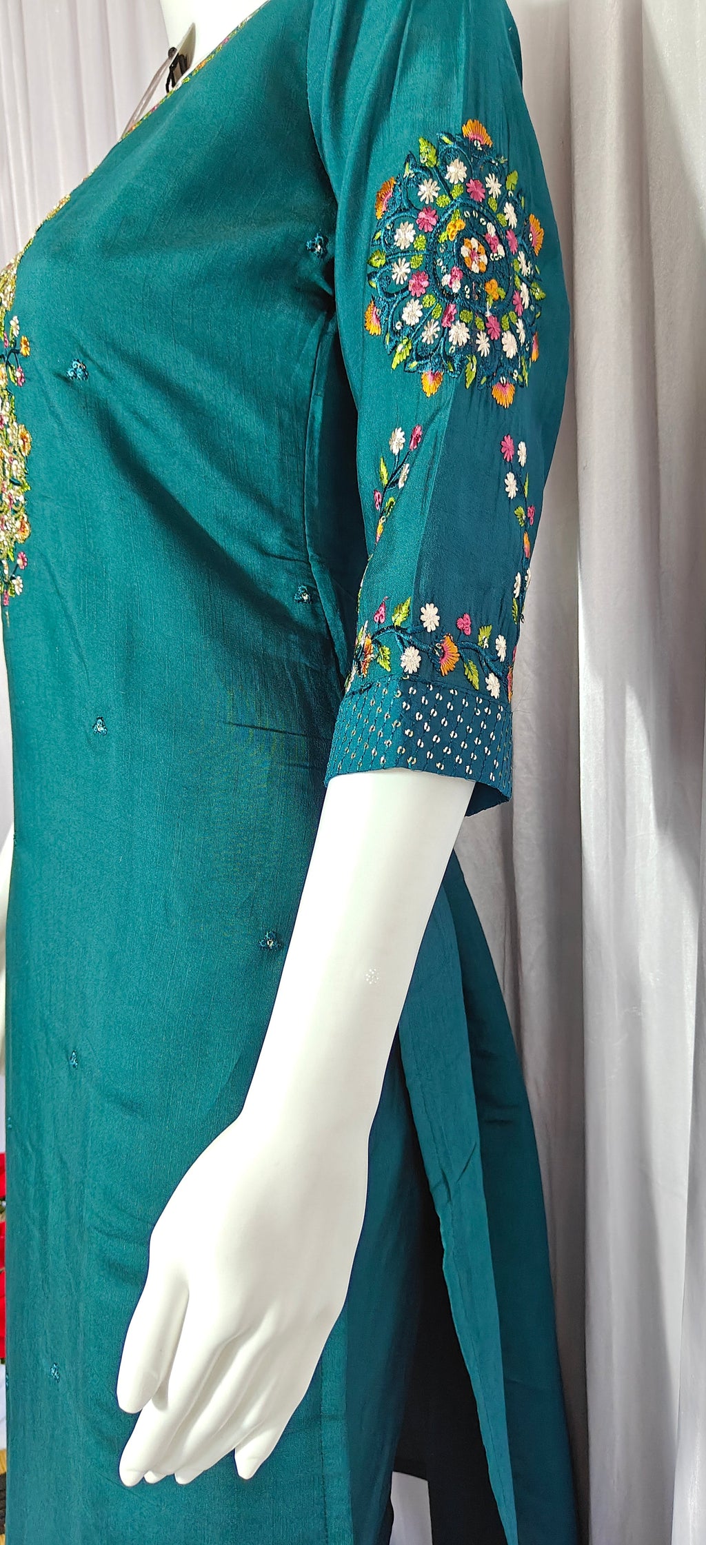 Moonpalav Bottle Green Viscose Silk Suit with Digital Print Chanderi Dupatta