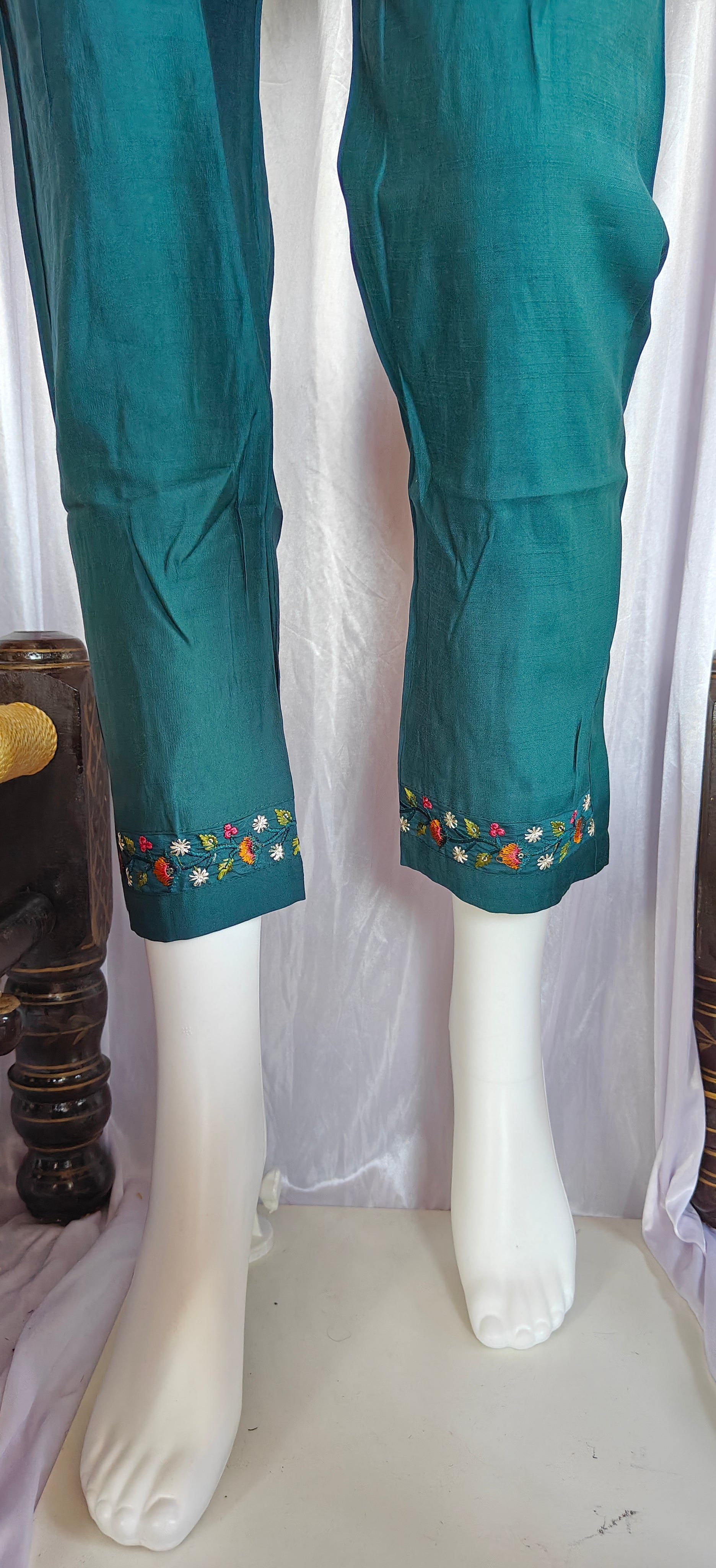 Moonpalav Bottle Green Viscose Silk Suit with Digital Print Chanderi Dupatta