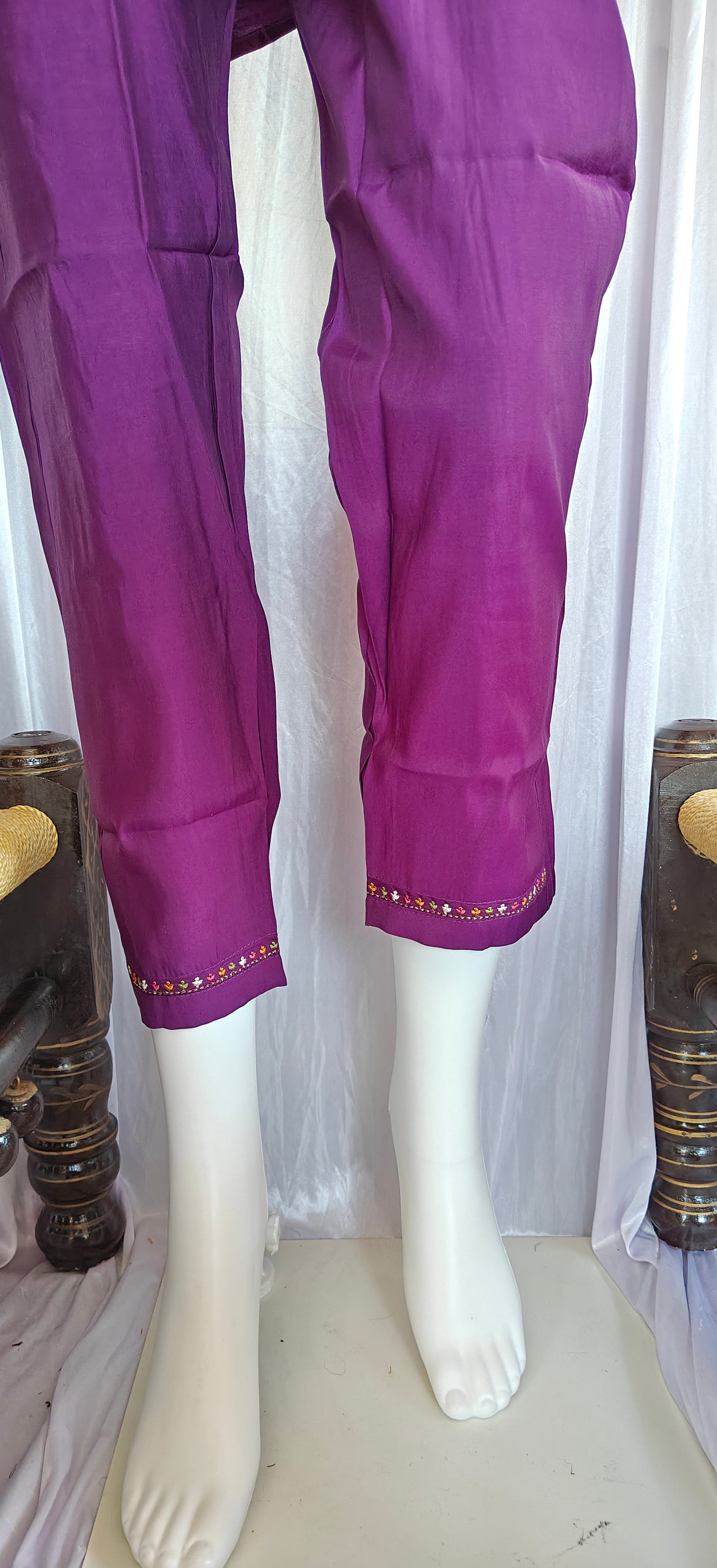 Moonpalav Royal Plum Roman Silk Designer Suit with Scalloped Dupatta