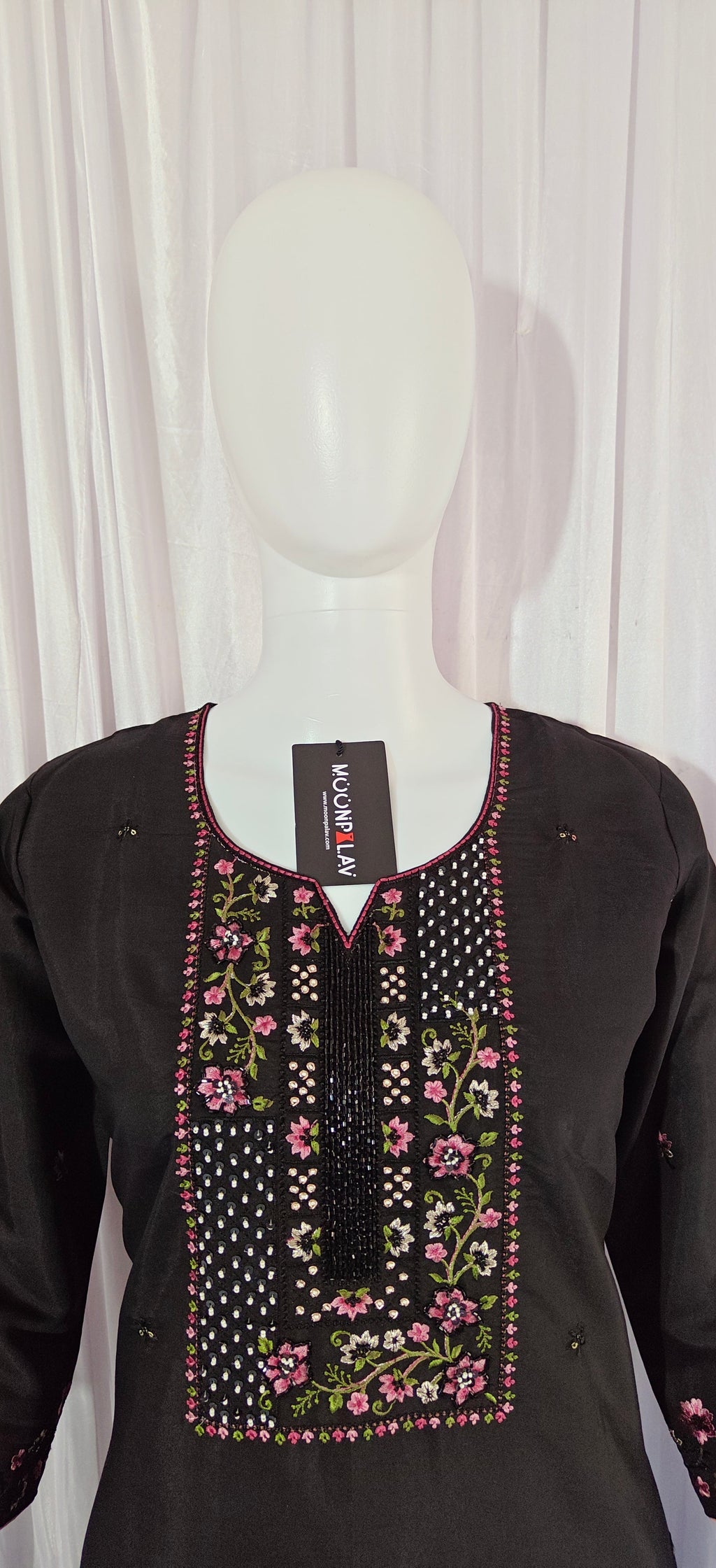 Moonpalav Midnight Black Roman Silk Festive Suit with Chanderi Dupatta