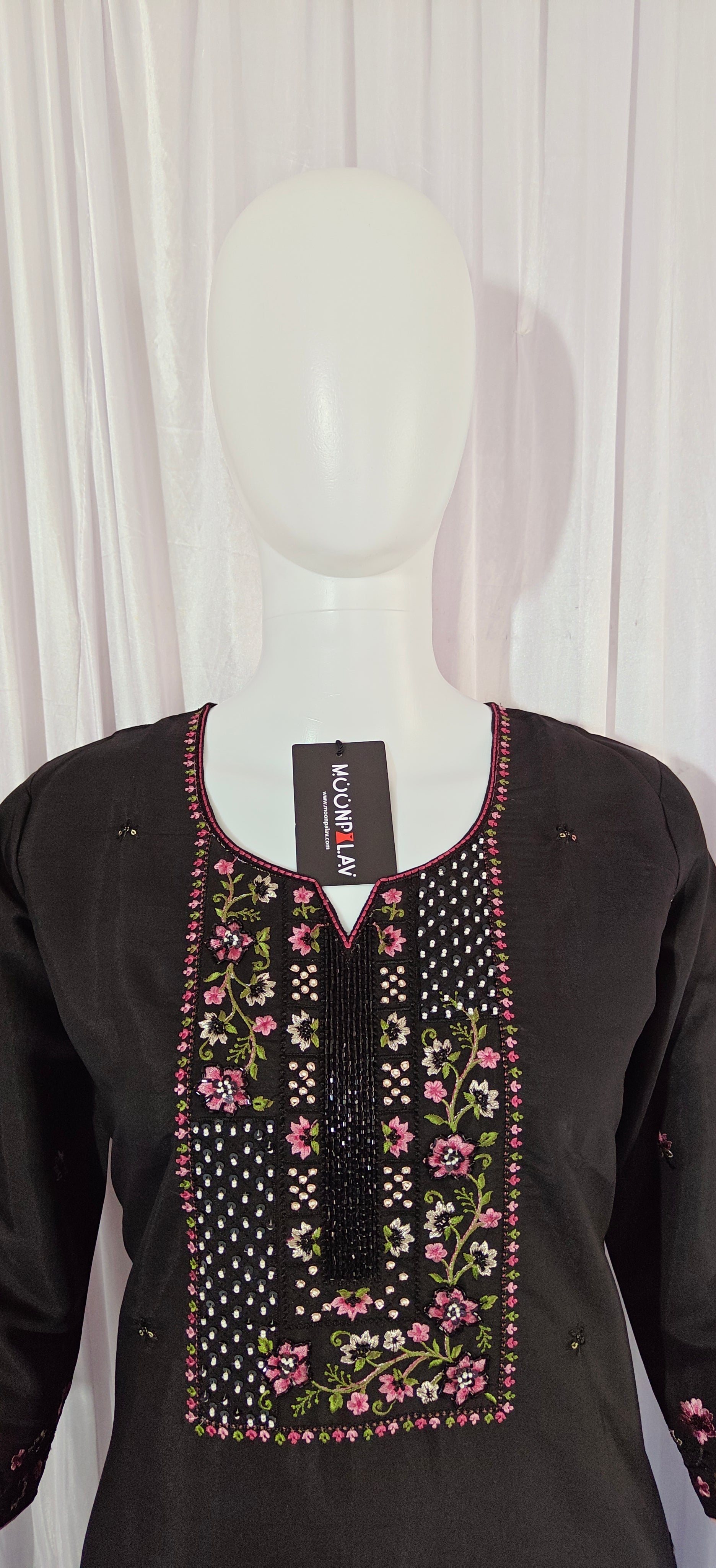 Moonpalav Midnight Black Roman Silk Festive Suit with Chanderi Dupatta