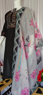 Moonpalav Midnight Black Roman Silk Festive Suit with Chanderi Dupatta