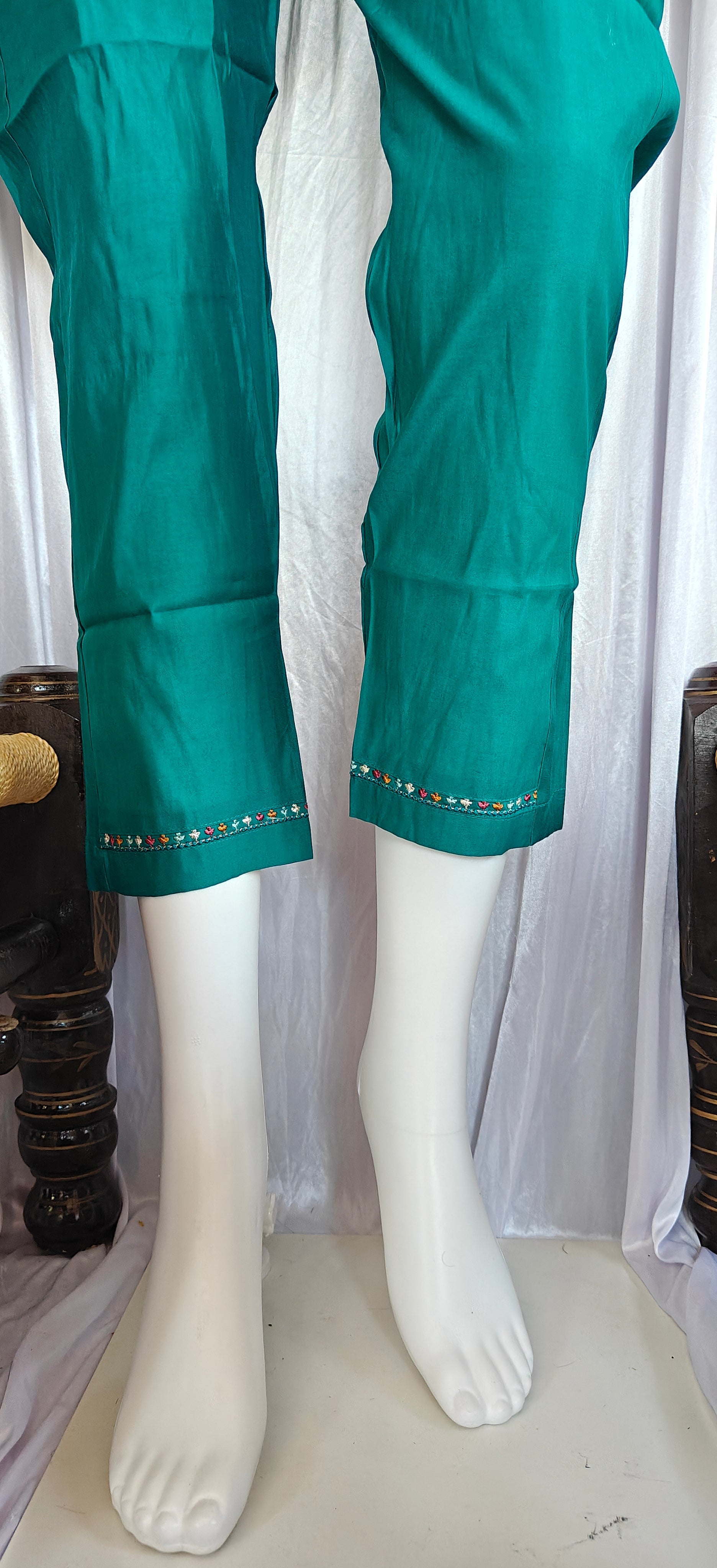 Moonpalav Emerald Teal Roman Silk Suit with Scalloped Chanderi Dupatta