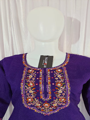 Moonpalav Royal Purple Marina Silk Embroidered Suit with Meena Work Dupatta