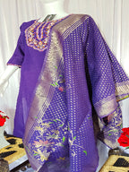 Moonpalav Royal Purple Marina Silk Embroidered Suit with Meena Work Dupatta