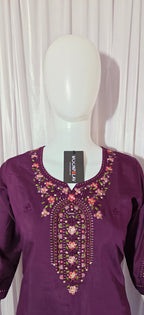 Moonpalav Royal Wine Roman Silk Multi-Thread Embroidery Suit Set with Dupatta