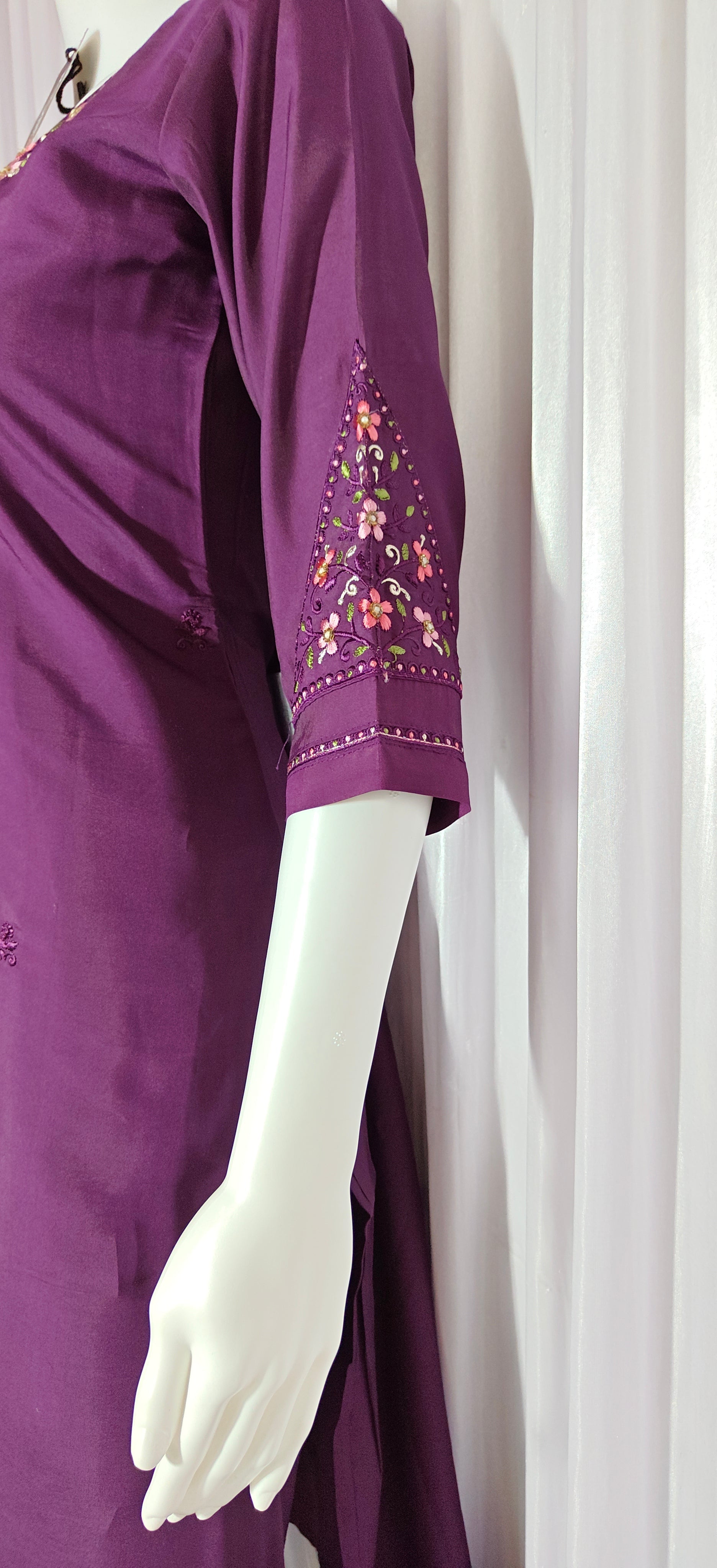 Moonpalav Royal Wine Roman Silk Multi-Thread Embroidery Suit Set with Dupatta
