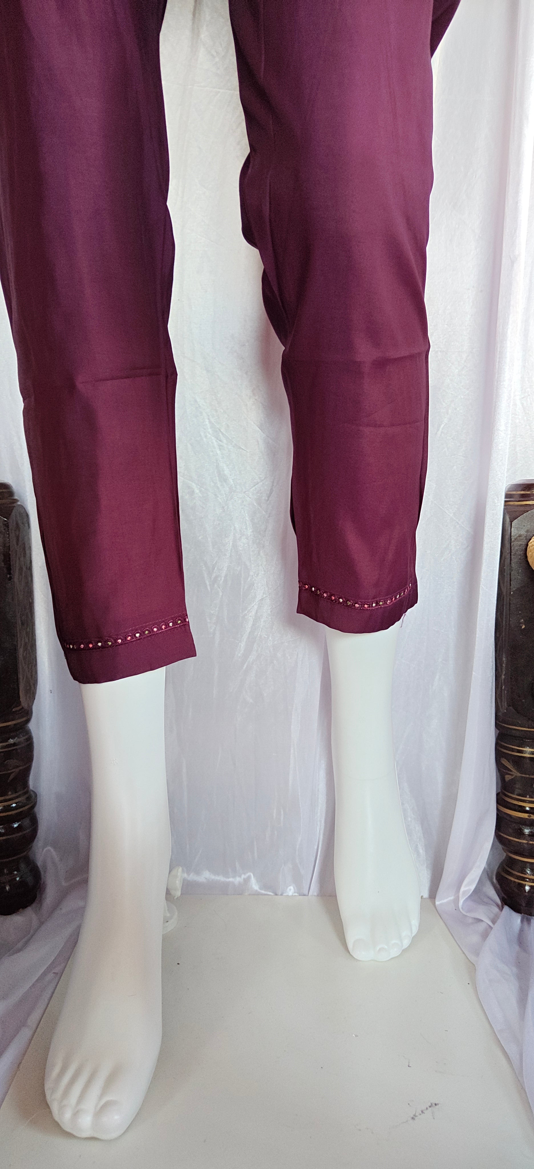 Moonpalav Royal Wine Roman Silk Multi-Thread Embroidery Suit Set with Dupatta