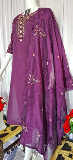 Moonpalav Royal Wine Roman Silk Multi-Thread Embroidery Suit Set with Dupatta