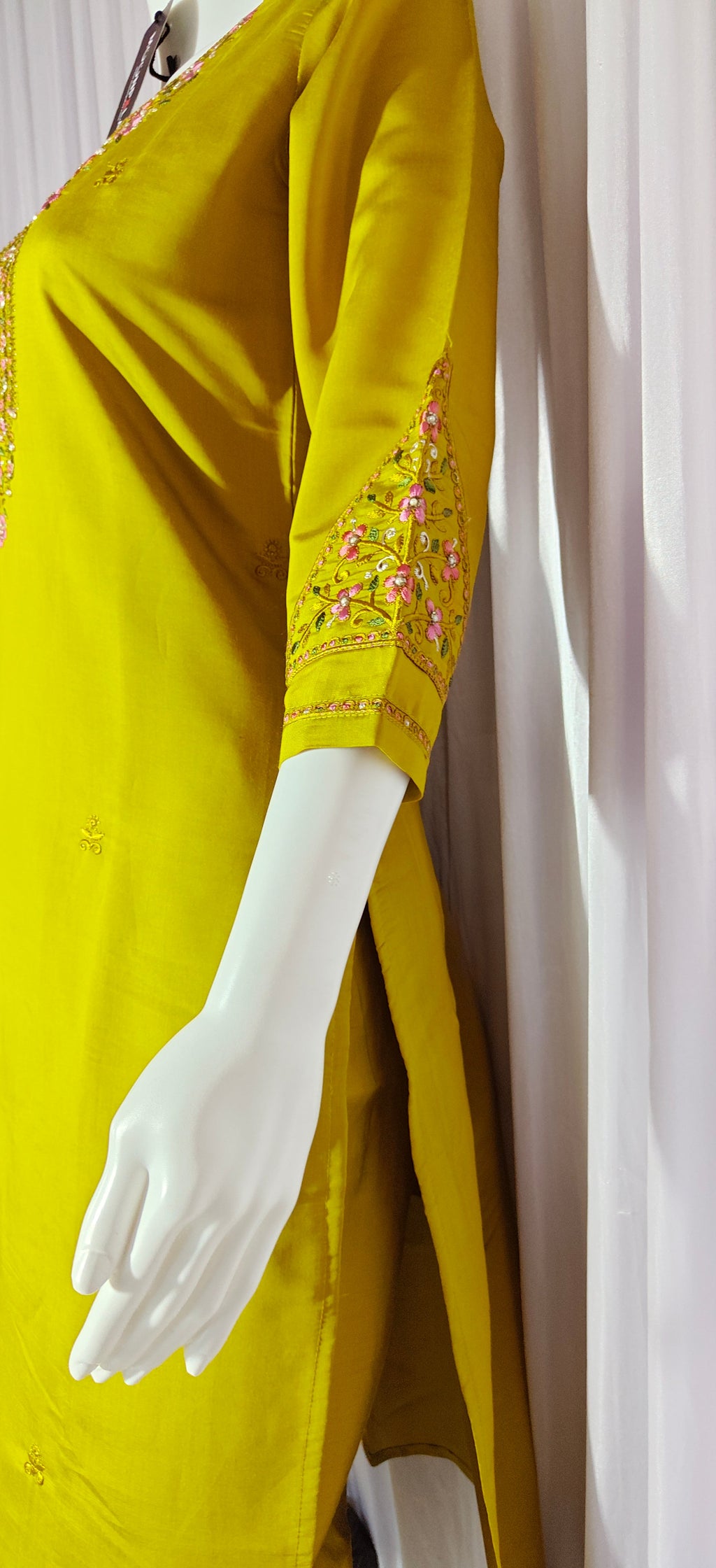 Moonpalav Mustard Yellow Roman Silk Hand-Embroidered Suit with Dupatta