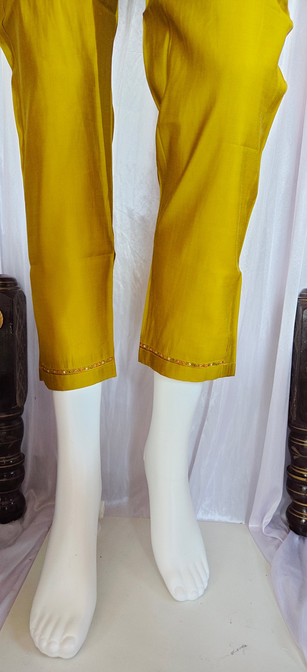 Moonpalav Mustard Yellow Roman Silk Hand-Embroidered Suit with Dupatta