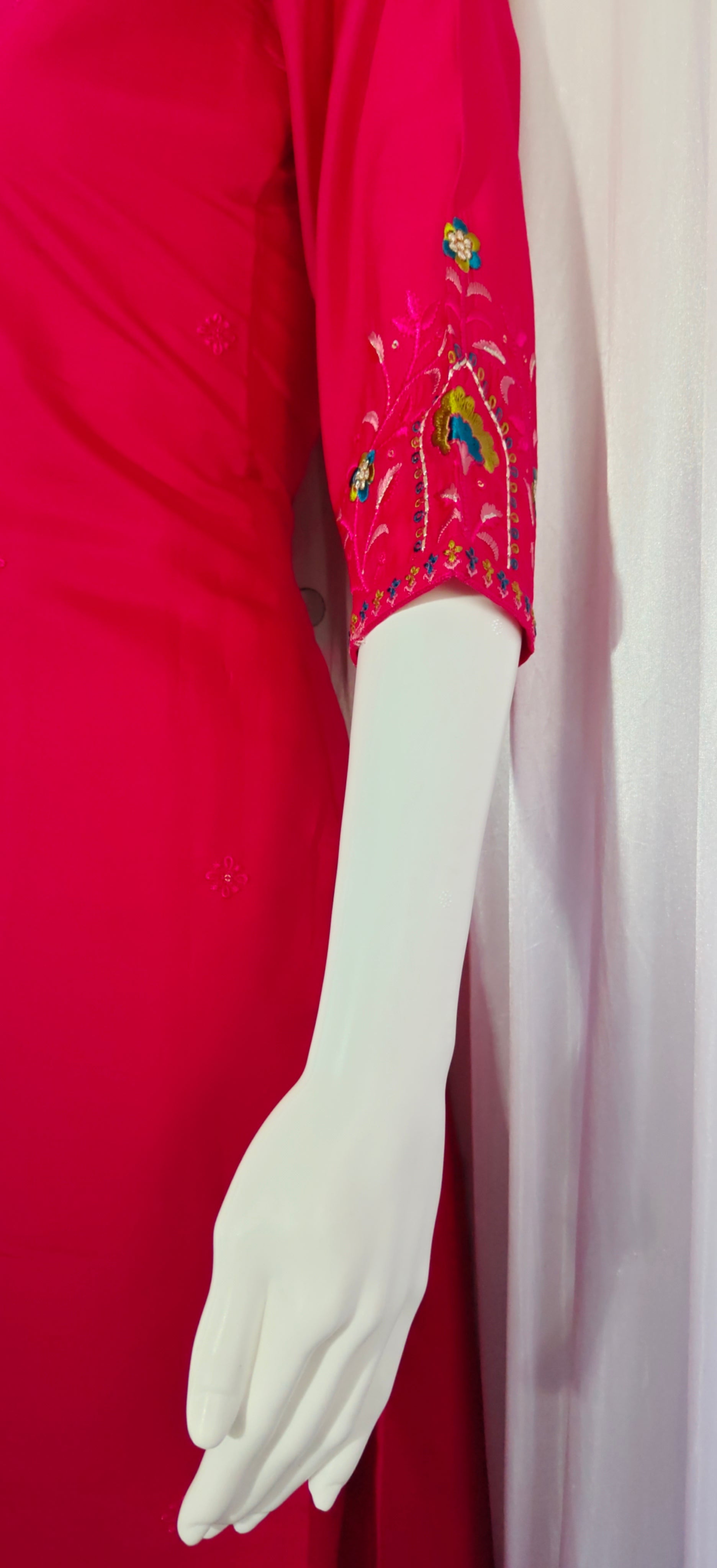 Moonpalav Rani Pink Roman Silk Embroidered Kurta Set with Dupatta
