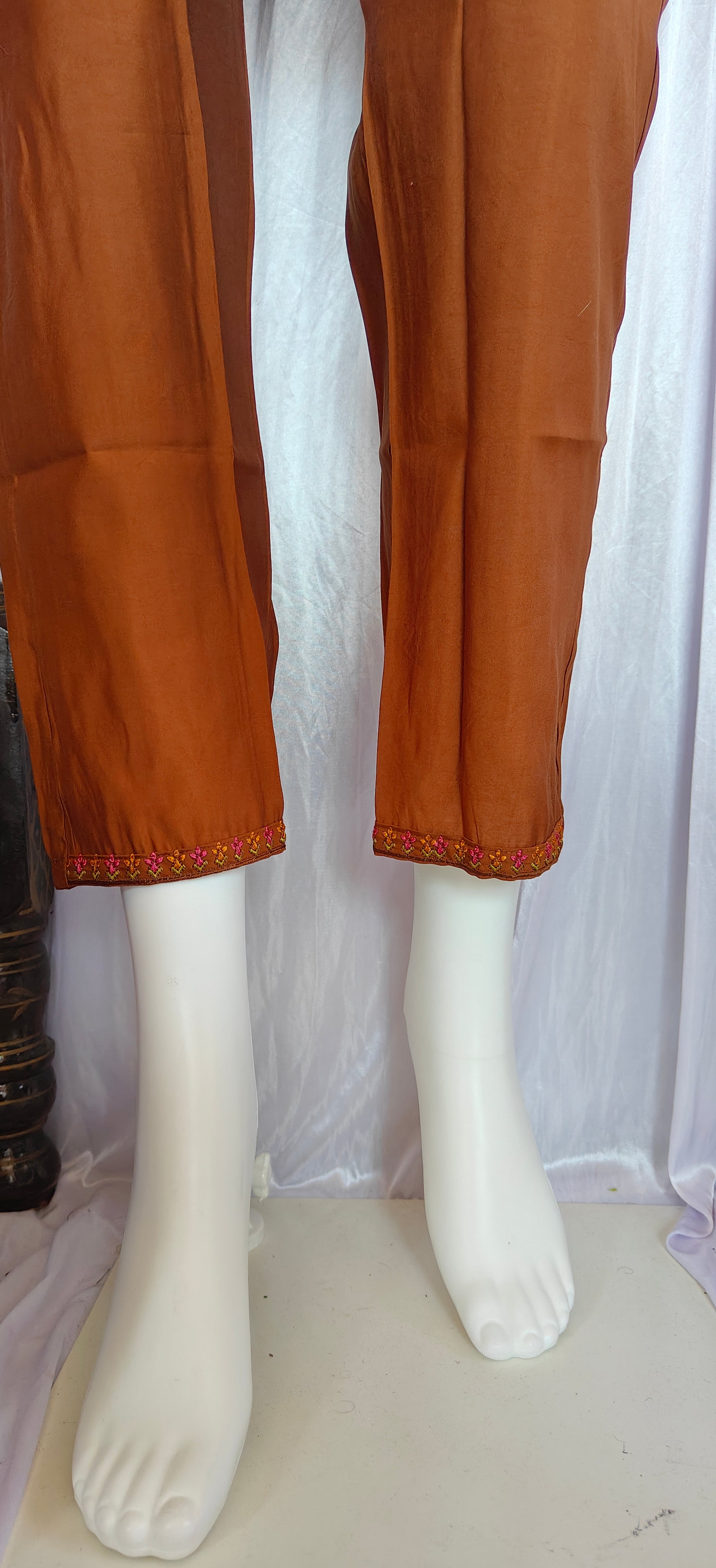 Moonpalav Rich Coffee Roman Silk Handwork Kurta Set with Dupatta