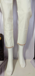 Moonpalav Ivory White Roman Silk Handwork Kurta Set with Muslin Dupatta
