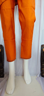 Moonpalav Tangerine Orange Roman Silk Handwork Kurta Set with Dupatta