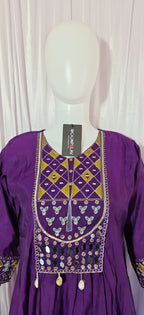 Moonpalav Deep Plum Roman Silk Mirror Work Anarkali Set with Dupatta