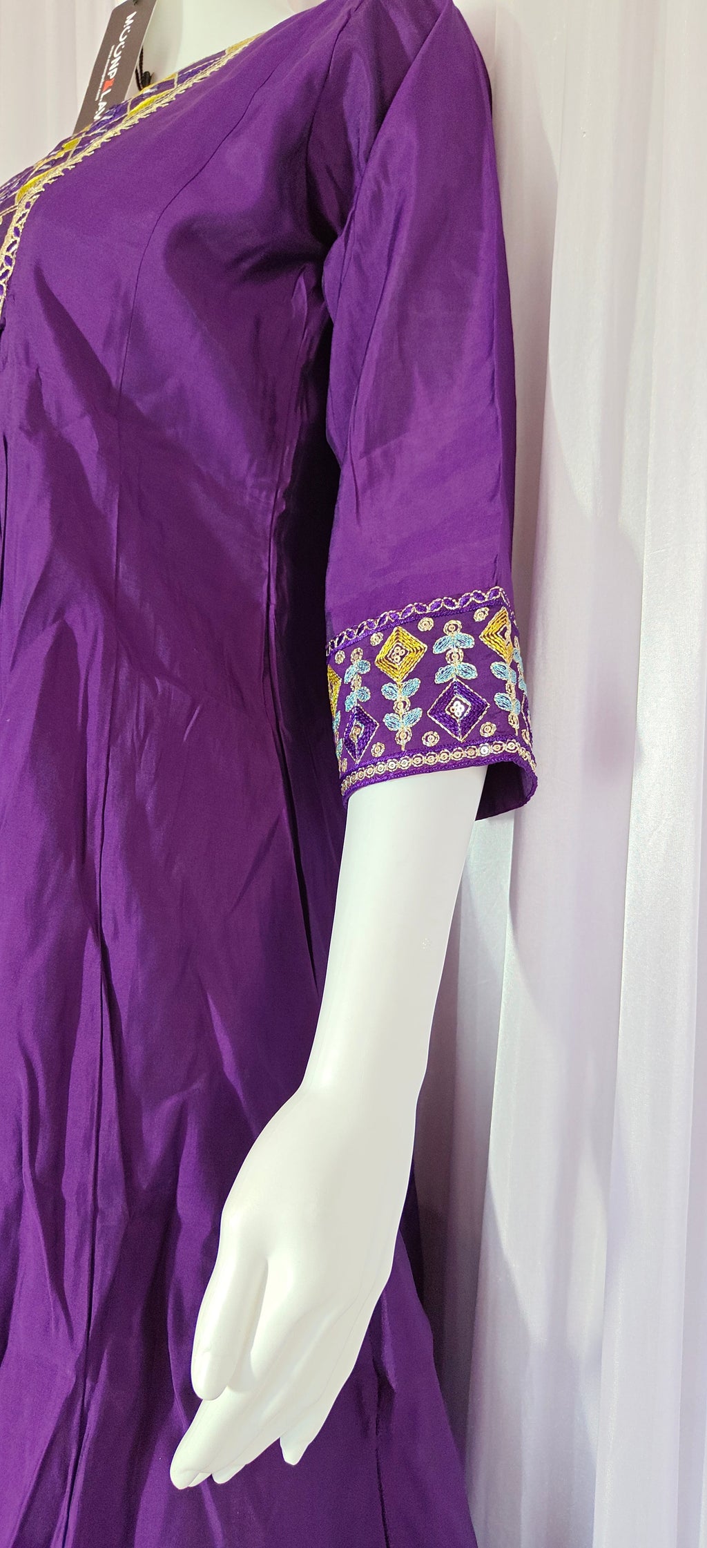 Moonpalav Deep Plum Roman Silk Mirror Work Anarkali Set with Dupatta
