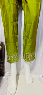 Moonpalav Earthy Olive Roman Silk Mirror Work Anarkali Set with Dupatta
