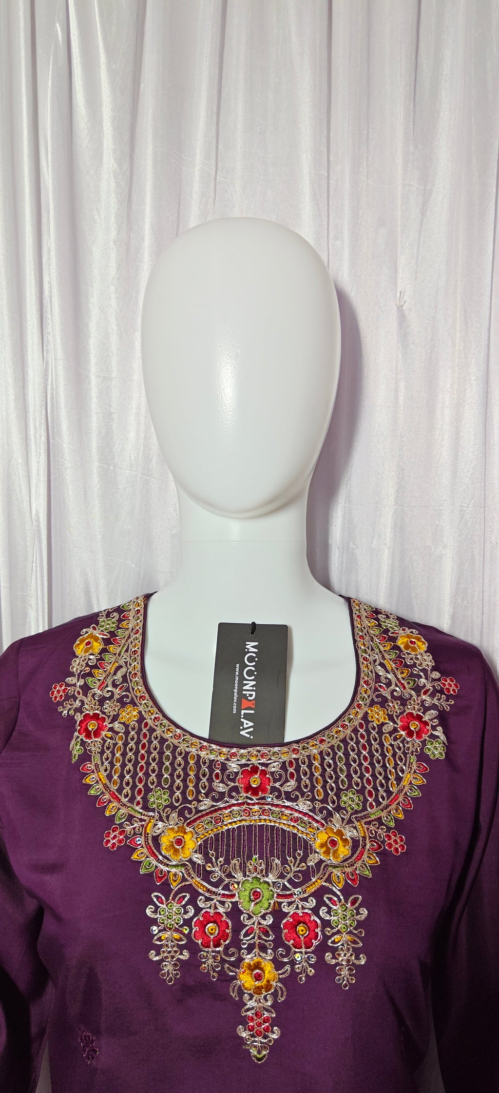 Moonpalav Rich Wine Roman Silk Kurta Set with Jacquard Meena Dupatta