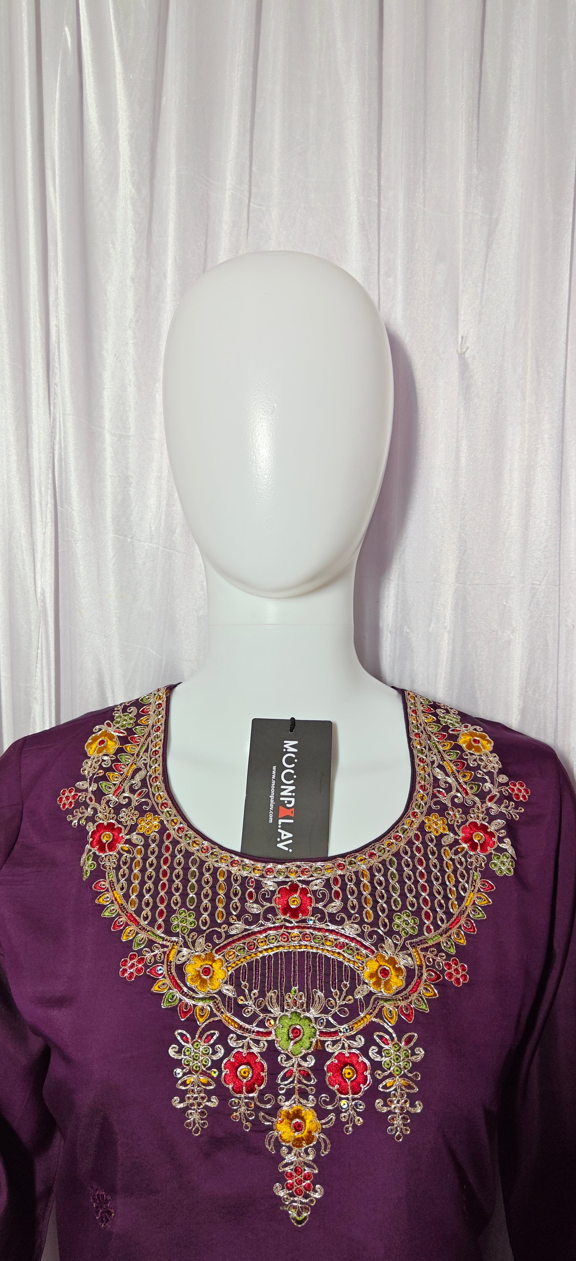 Moonpalav Rich Wine Roman Silk Kurta Set with Jacquard Meena Dupatta