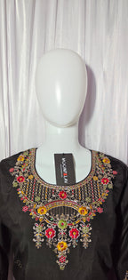 Moonpalav Midnight Black Roman Silk Sequinned Kurta Set with Jacquard Dupatta