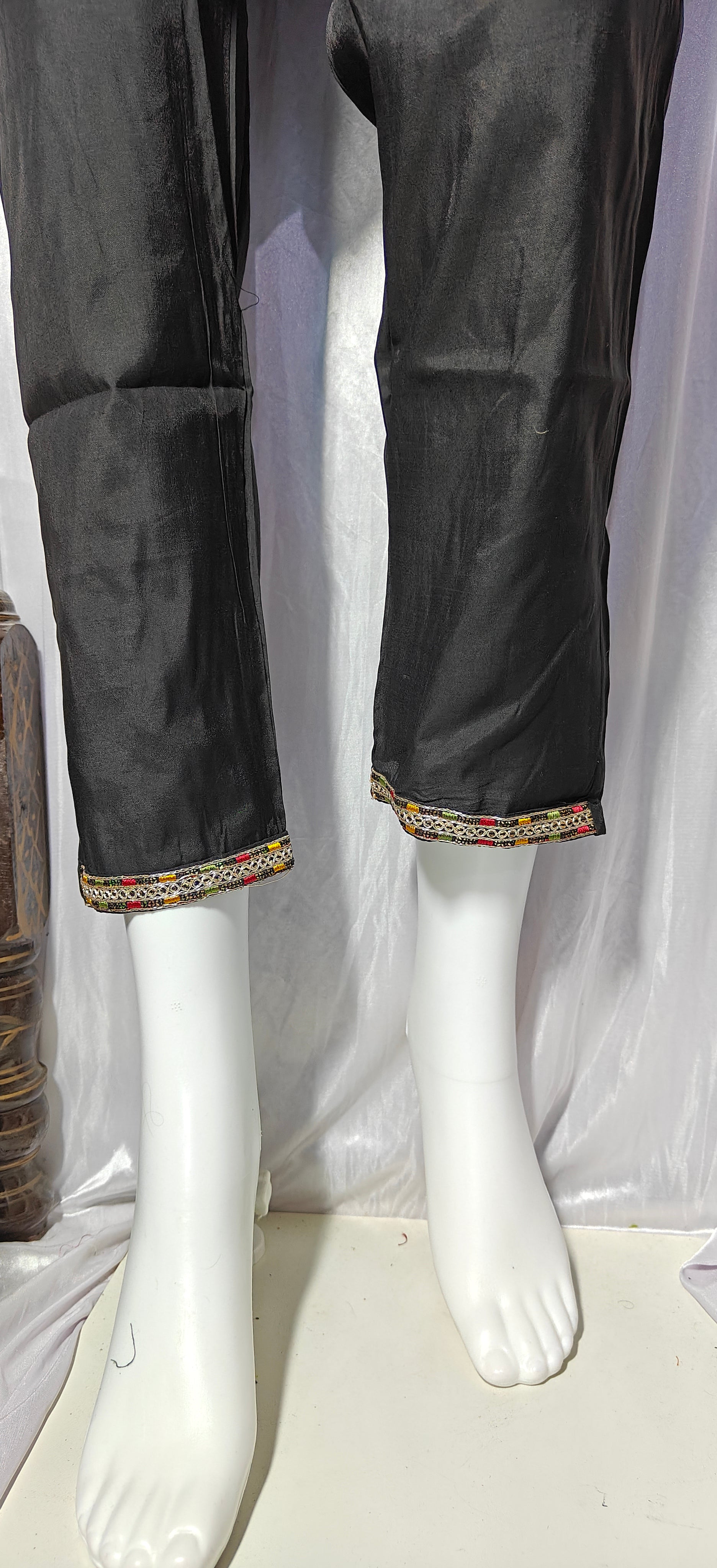 Moonpalav Midnight Black Roman Silk Sequinned Kurta Set with Jacquard Dupatta