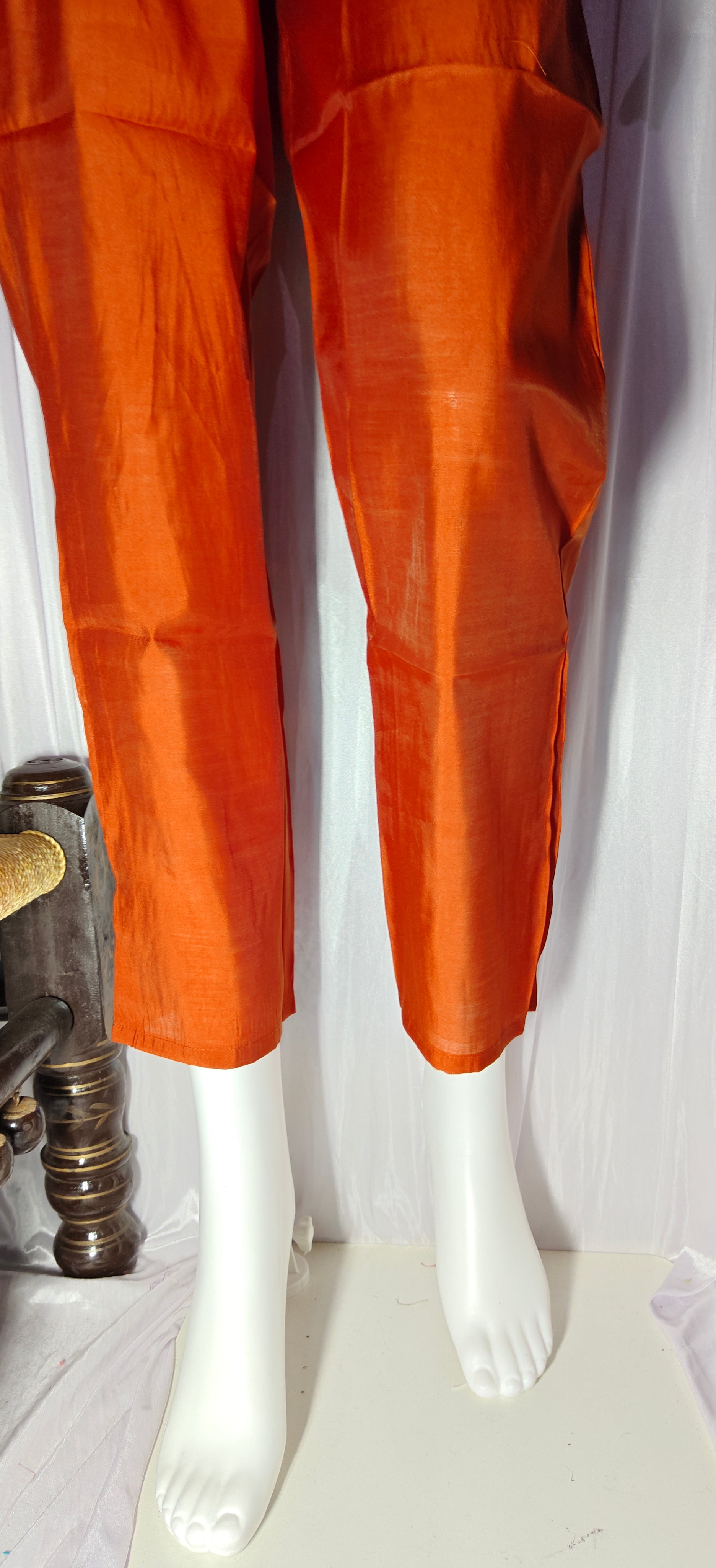 Moonpalav Rust Orange Sequinned Roman Silk Anarkali Kurta Set