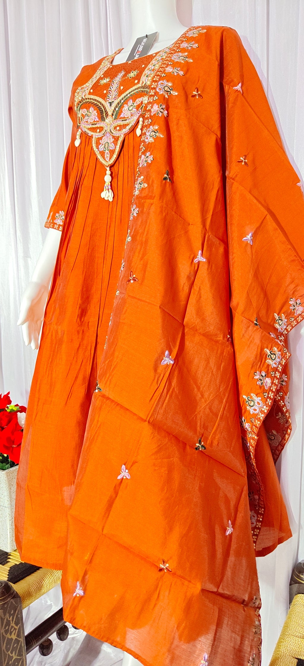 Moonpalav Rust Orange Sequinned Roman Silk Anarkali Kurta Set