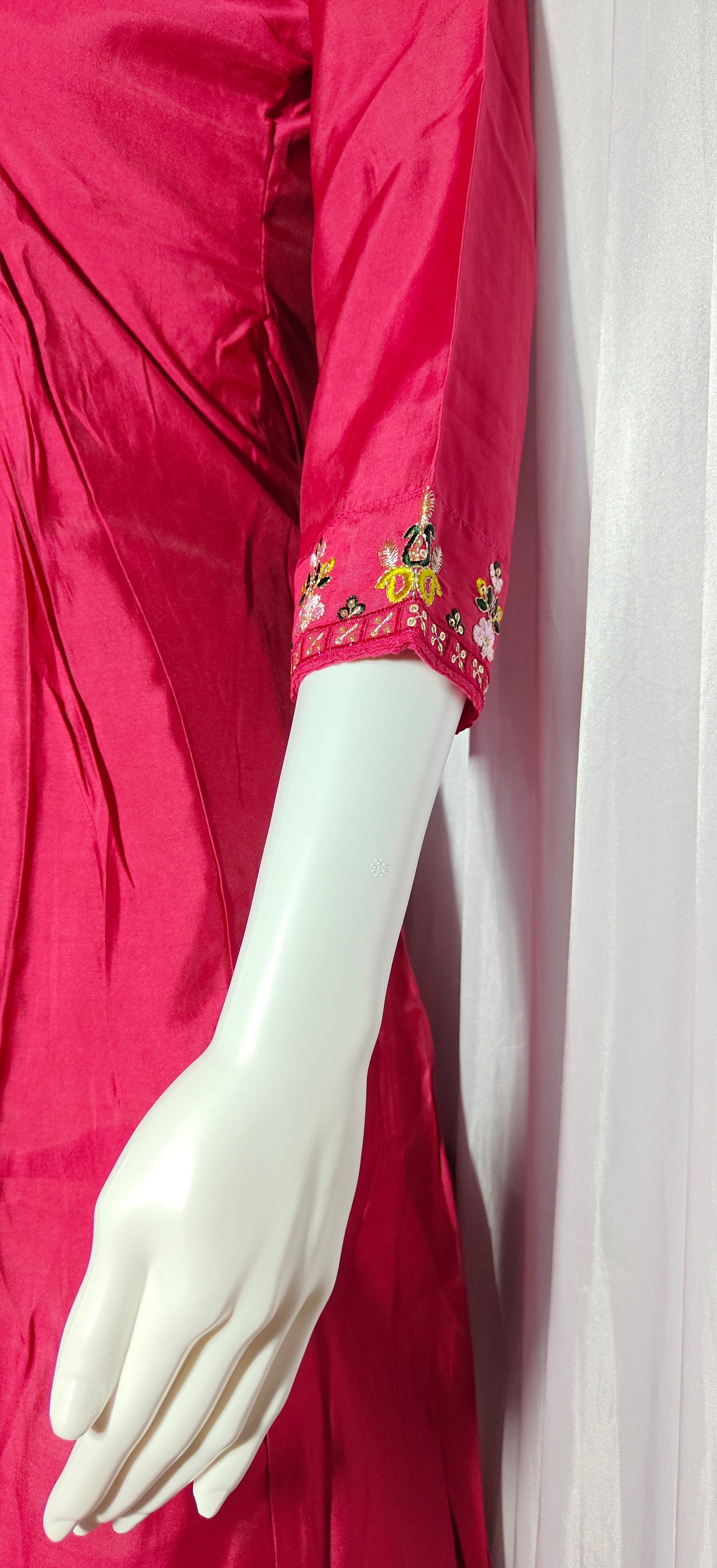 Moonpalav Rani Pink Roman Silk Handwork Anarkali Suit with Dupatta