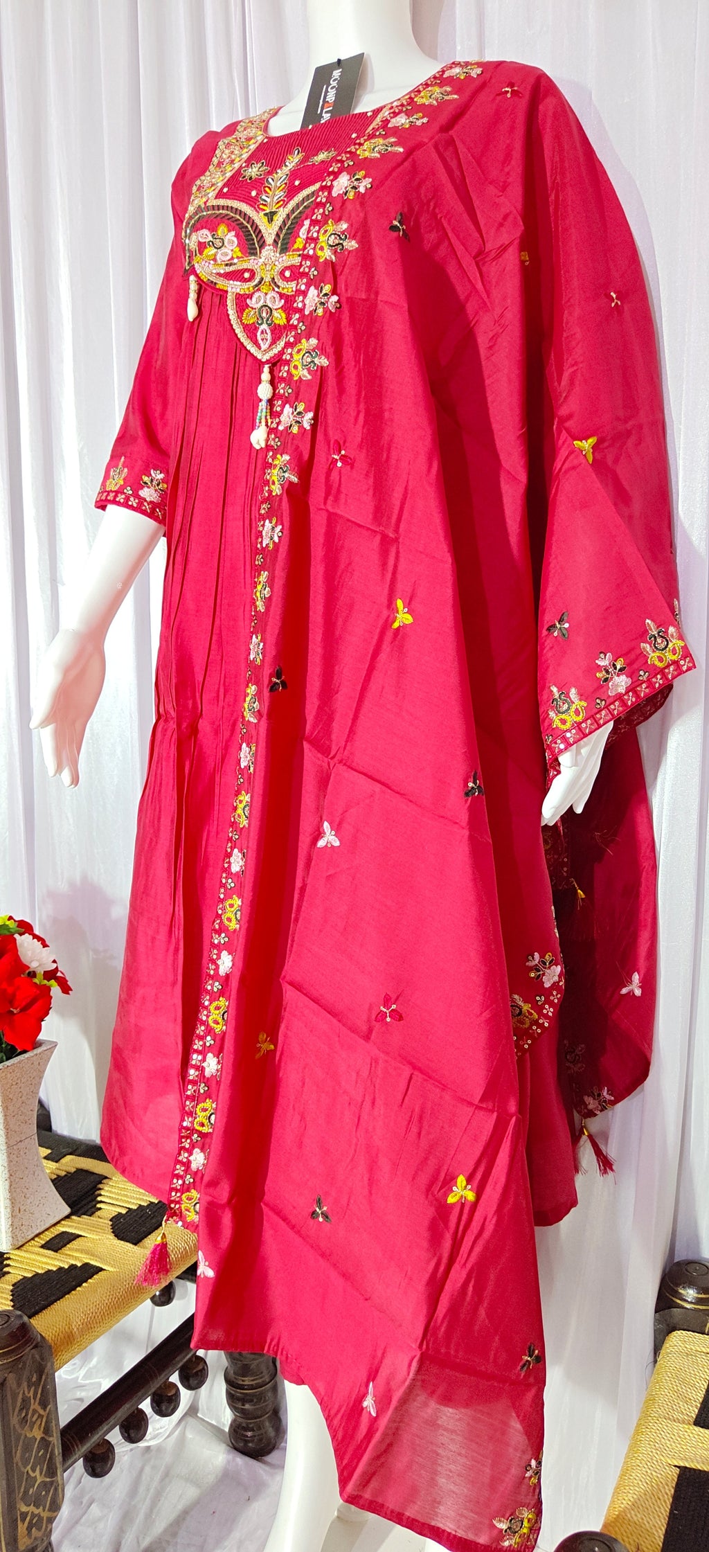 Moonpalav Rani Pink Roman Silk Handwork Anarkali Suit with Dupatta