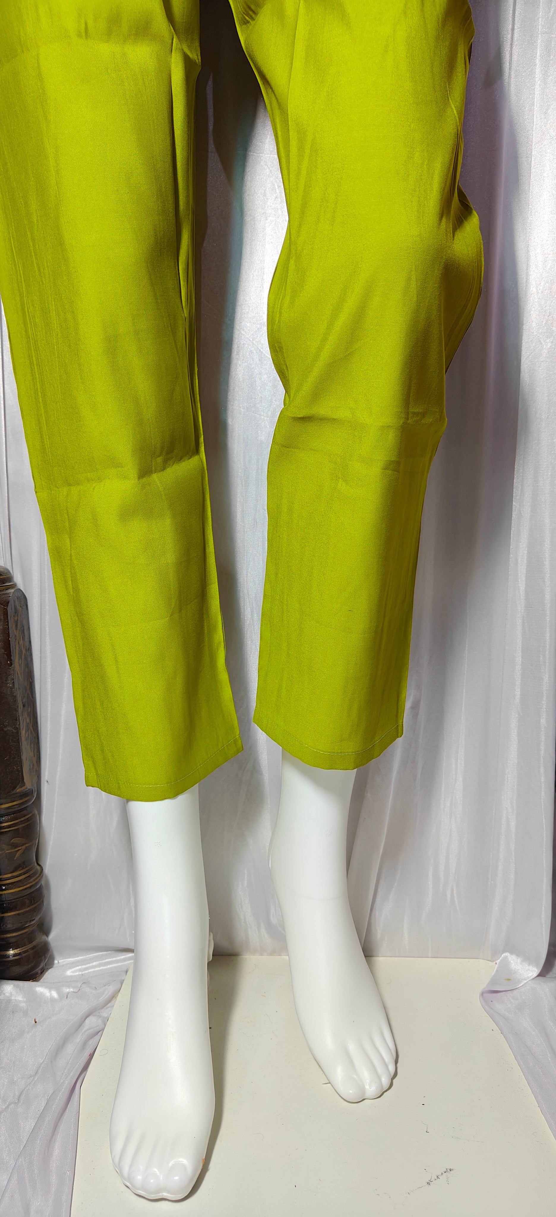 Moonpalav Lime Green Roman Silk Flared Anarkali Suit Set