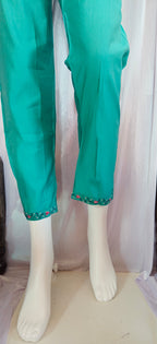 Moonpalav Signature Emerald Green Marina Silk Handwork Kurta Set