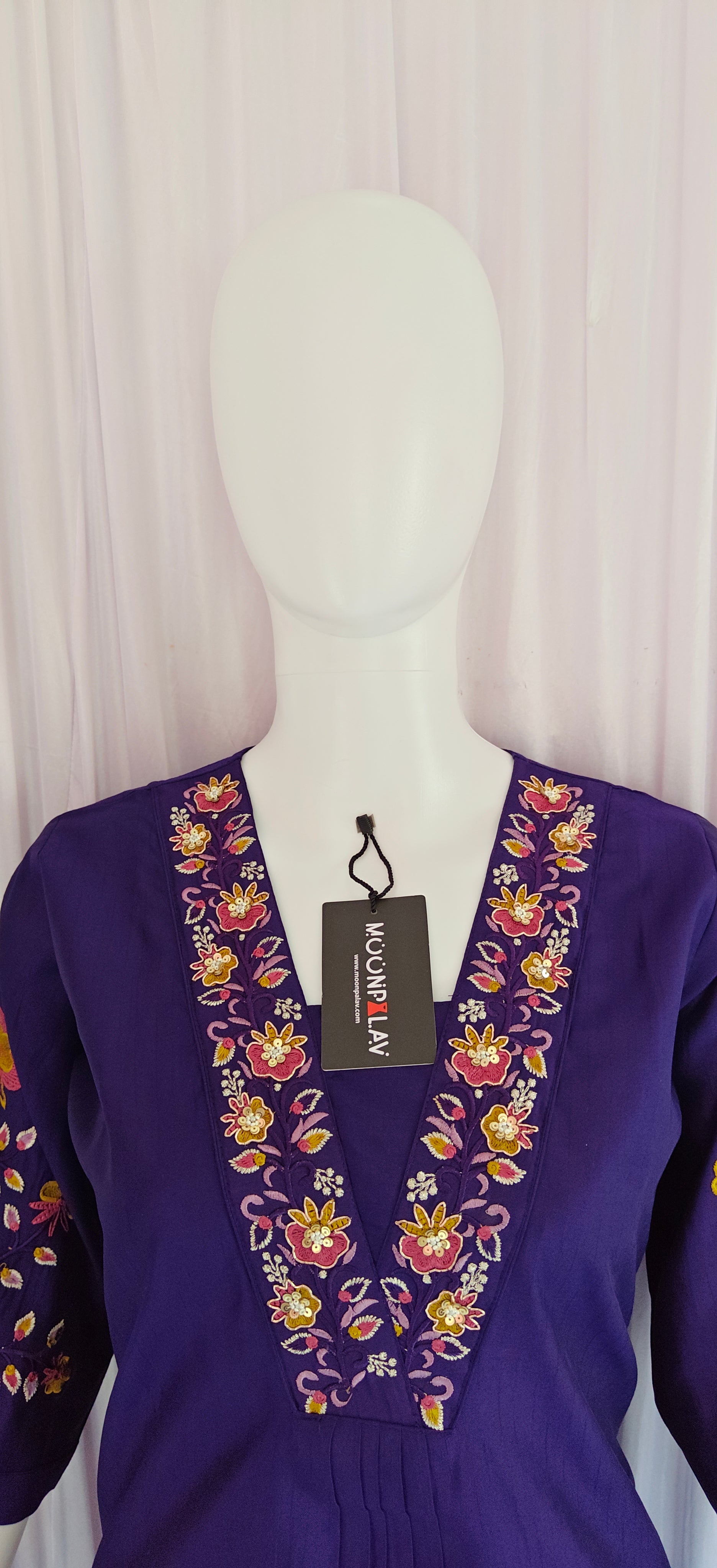 Moonpalav Signature Royal Purple Marina Silk Handwork Kurta Set