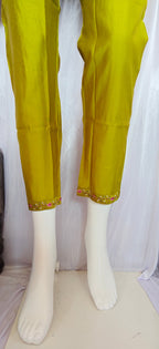 Moonpalav Signature Olive Green Marina Silk Handwork Kurta Set