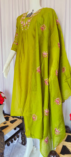 Moonpalav Signature Olive Green Marina Silk Handwork Kurta Set