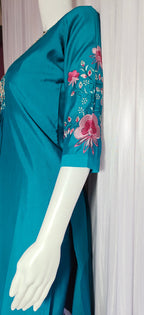 Moonpalav Signature Teal Marina Silk Handwork Kurta Set with Dupatta