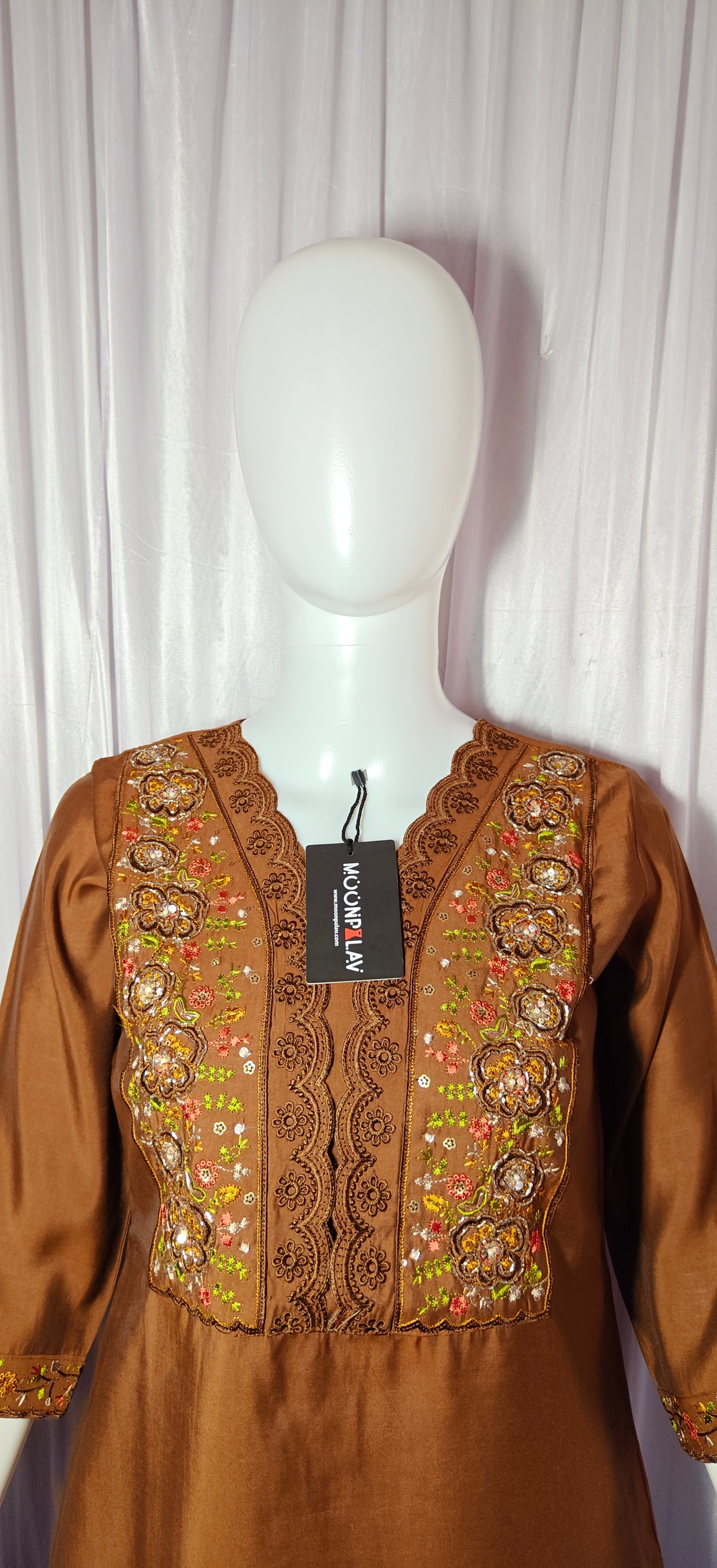Hand-Embroidered Silk Suit with Woven Floral Motif Dupatta