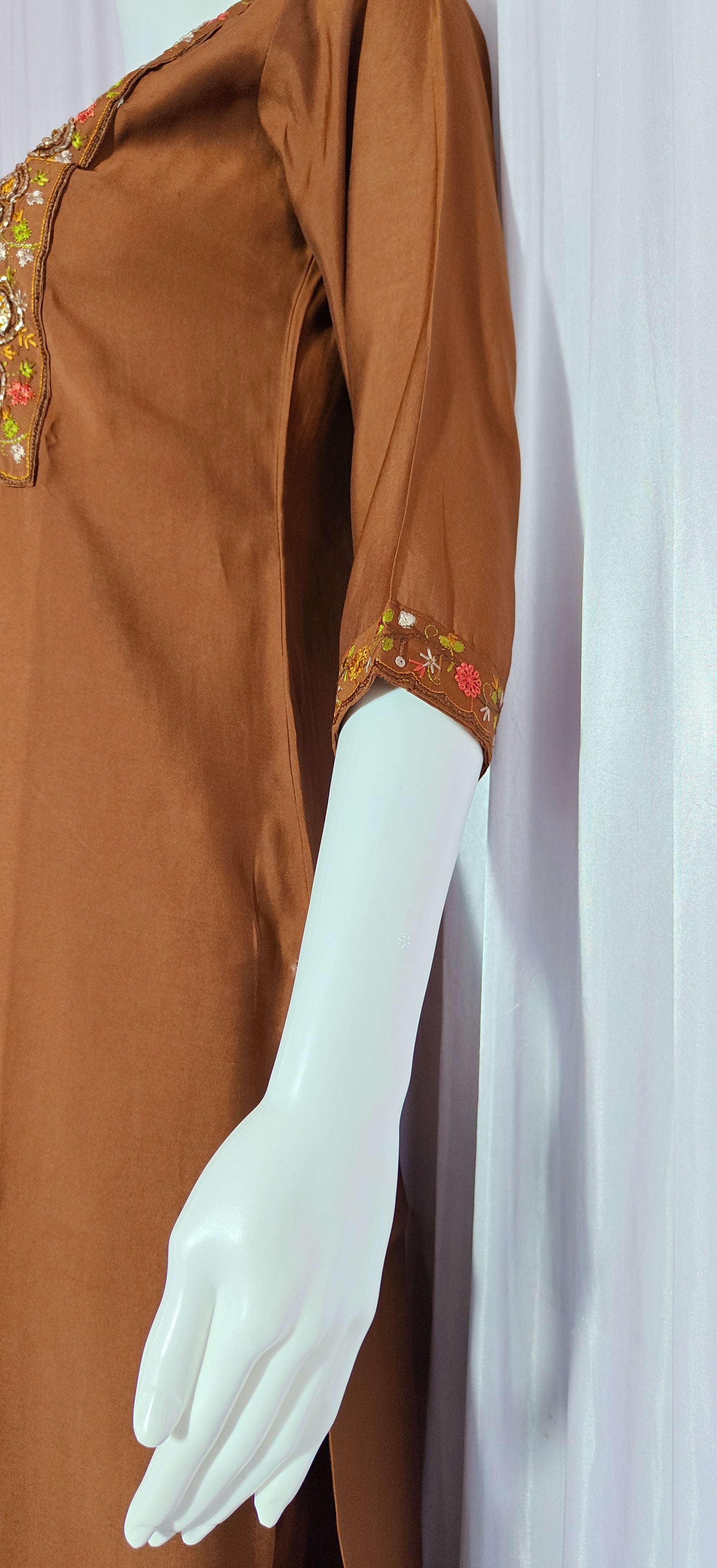 Hand-Embroidered Silk Suit with Woven Floral Motif Dupatta