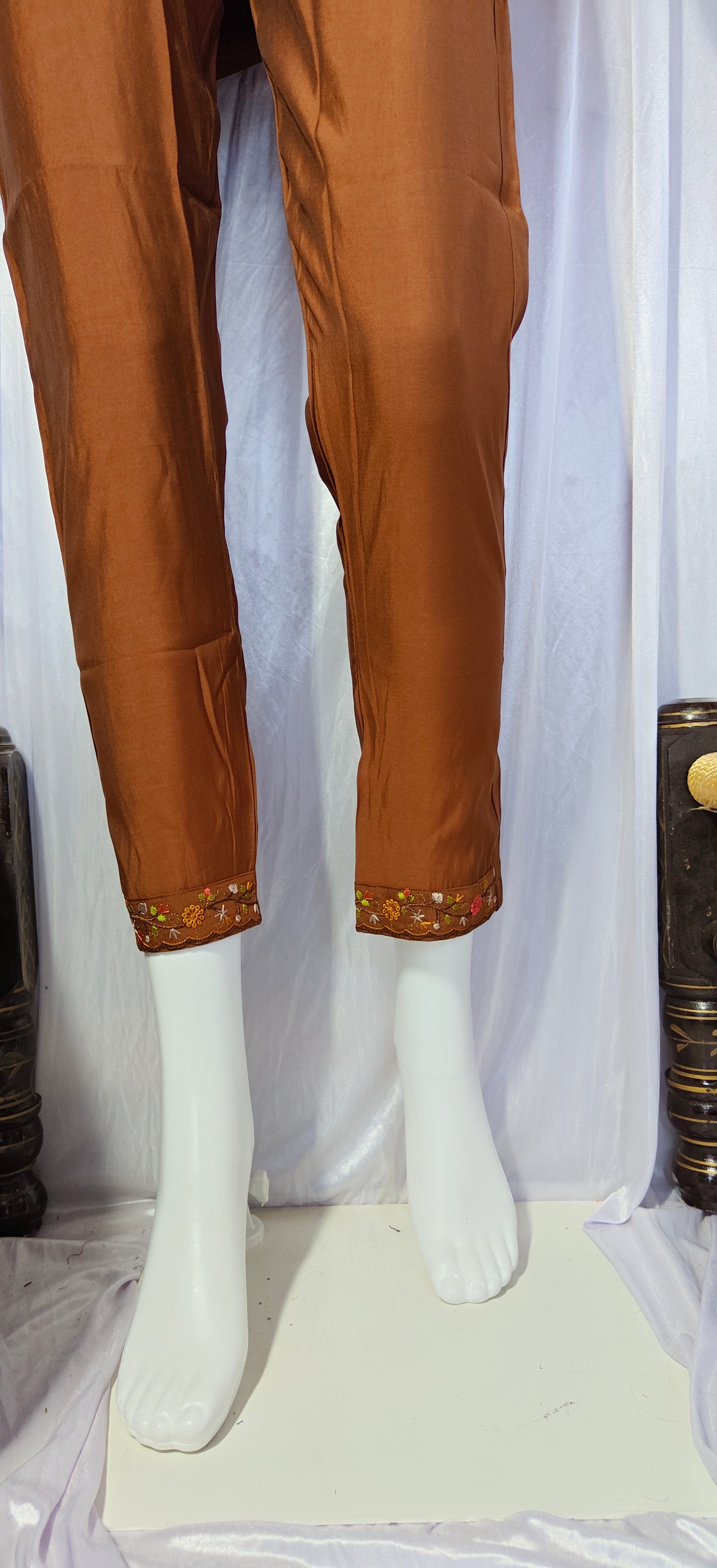Hand-Embroidered Silk Suit with Woven Floral Motif Dupatta