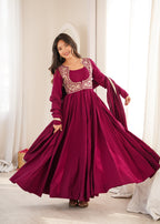 Royal Chanderi Silk Flared Anarkali Gown with Embroidered Dupatta