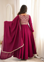 Royal Chanderi Silk Flared Anarkali Gown with Embroidered Dupatta