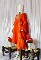 Moonpalav Vibrant Orange Roman Silk Sequinned Kurta Set with Jacquard Dupatta