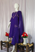 Purple Marina Silk Hand Embroidered Kurti Set with Maslin Dupatta