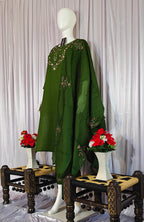 Green Marina Silk Embroidered Suit with Designer Maslin Dupatta